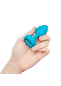 Korek analny wibrujący z klejnotem - B-Vibe Vibrating Jewel Plug S/M Niebieski