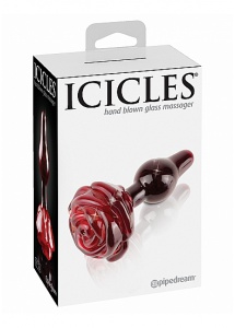 Pipedream Icicles - PLUG szklany przezroczysty ROŻA czerwony