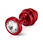 Prążkowany ozdobny plug analny - Diogol Ano Butt Plug Ribbed  Red 25mm Czerwony