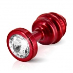 Prążkowany ozdobny plug analny - Diogol Ano Butt Plug Ribbed  Red 30mm Czerwony