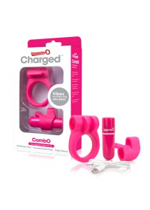 Zestaw mini wibrator plus pierścień i nakładka - The Screaming O Charged CombO Kit #1  Różowy