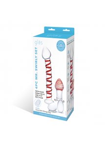 Zestaw szklanych zabawek erotycznych dildo korek analny kulki kegla - Glas Mr. Swirly 4 pc Set with Glass Kegel Balls & Butt Plug