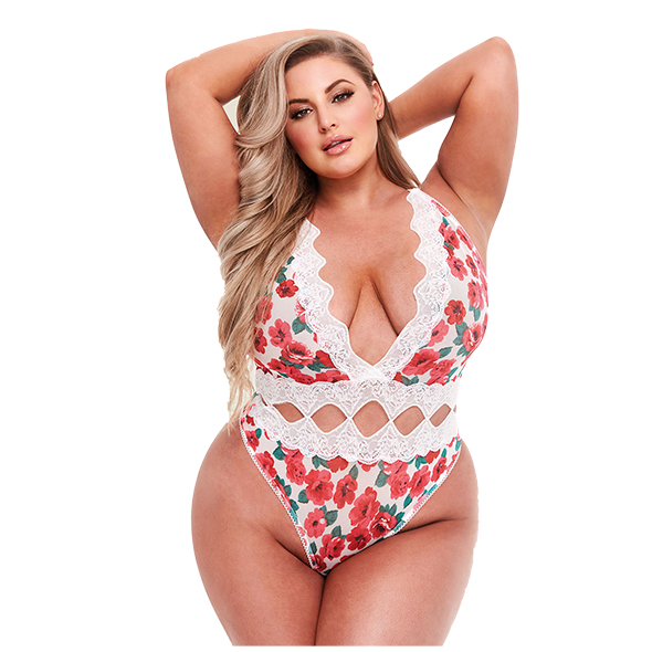 Body w kwiatach i koronce - Baci White Floral & Lace Teddy   Queen Size