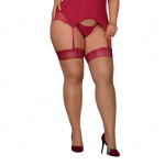 Czerwone seksowne pończochy - Obsessive Rosalyne Stockings Red XXL