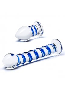 Dildo i korek analny - Glas Double Penetration Glass Swirly Dildo & Butt Plug Set 2 pcs  