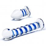 Dildo i korek analny - Glas Double Penetration Glass Swirly Dildo & Butt Plug Set 2 pcs  