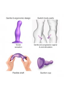 Dildo strap-on do punktu G i prostaty - Strap-On-Me Dildo Plug Curvy Metallic Purple S  