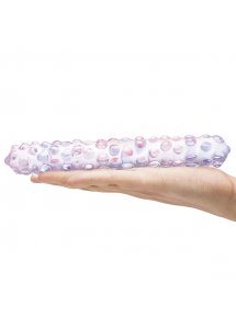 Duże dildo szklane z wypustkami - Glas Purple Rose Nubby Dildo