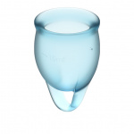 Dwa kubki menstruacyjne silikonowe - Satisfyer Feel Confident Menstrual Cup Set   Jasny niebieski