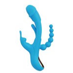 HONEYPLAYBOX - PODWÓJNY WIBRATOR KRÓLICZEK Z KULKAMI ANALNYMI NIEBIESKI