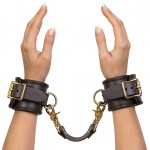 Luksusowe kajdanki ze skóry - Coco de Mer Leather Wrist Cuffs L/XL Brown  