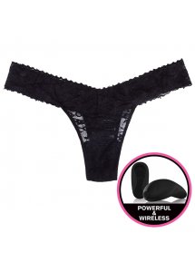 Majteczki wibrujące - Secrets Vibrating Panties Lace Thong Czarny S/M