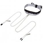 Obroża z zaciskami na sutki - Fifty Shades of Grey Play Nice Satin & Lace Collar & Nipple Clamps  