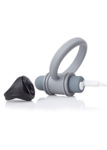 Pierścień erekcyjny do stymulacji krocza, z pilotem - The Screaming O Charged Remote Control Bullet and Ring for Him  Szary