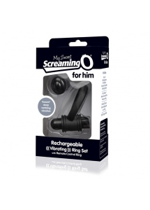 Pierścień erekcyjny do stymulacji krocza, z pilotem - The Screaming O Charged Remote Control Bullet and Ring for Him  Czarny