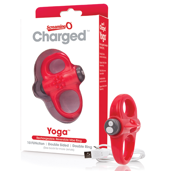 Pierścień wibrujący na penisa - The Screaming O Charged Yoga Vibe Ring  Czerwony