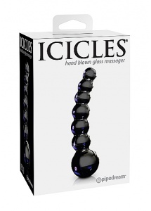 Pipedream Icicles - Plug Dildo szklany No. 66 prążkowany wygięty czarny