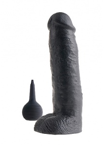 Pipedream King Cock - dildo z wytryskiem  + sztuczna sperma - czarne PVC - 28cm (11")