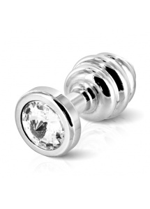 Prążkowany ozdobny plug analny - Diogol Ano Butt Plug Ribbed  Silver Plated 30mm Srebrny