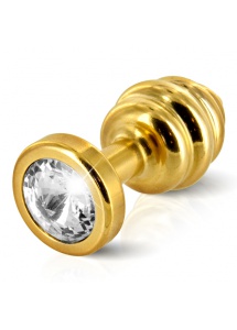 Prążkowany ozdobny plug analny - Diogol Ano Butt Plug Ribbed  Gold Plated 35mm Złoty