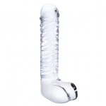 Szklane realistyczne dildo z jądrami - Glass Realistic Ribbed Glass G-Spot Dildo with Balls  