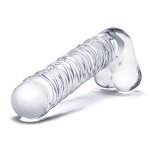 Szklane realistyczne dildo z jądrami - Glass Realistic Ribbed Glass G-Spot Dildo with Balls  