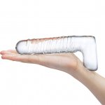 Szklane realistyczne dildo z jądrami - Glass Realistic Ribbed Glass G-Spot Dildo with Balls  