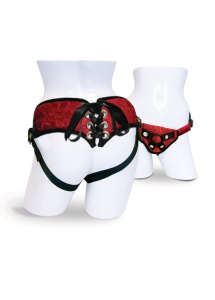 Uprząż do strap-on - Sportsheets Red Lace Corsette Strap-On 
