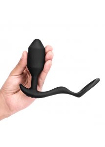 Wibrujący korek analny z pierścieniem na penisa - B-Vibe Vibrating Snug & Tug M  