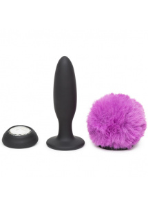 Wibrujący ozdobny korek analny - Happy Rabbit Rechargeable Vibrating Butt Plug Black & Purple S
