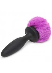 Wibrujący ozdobny korek analny - Happy Rabbit Rechargeable Vibrating Butt Plug Black & Purple S