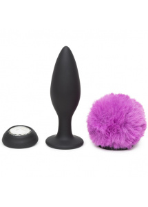 Wibrujący ozdobny korek analny - Happy Rabbit Rechargeable Vibrating Butt Plug Black & Purple L