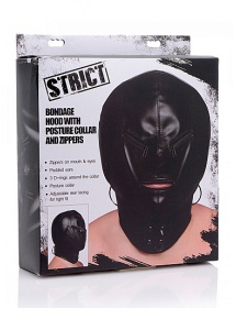 XR BRANDS STRICT - KAPTUR z maską EKOSKÓRA bondage