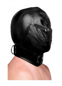 XR BRANDS STRICT - KAPTUR z maską EKOSKÓRA bondage