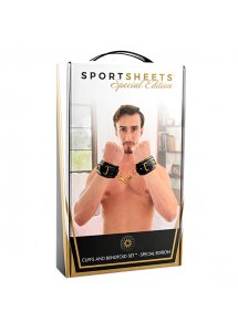 Zestaw kajdanki plus opaska - Sportsheets Cuffs and Blindfold Set Special Edition  