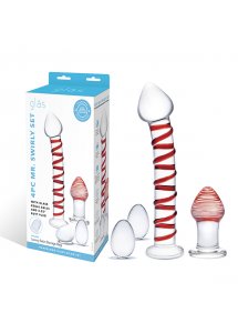 Zestaw szklanych zabawek erotycznych dildo korek analny kulki kegla - Glas Mr. Swirly 4 pc Set with Glass Kegel Balls & Butt Plug